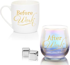Before Work After Work Coffee Wine Glass Set